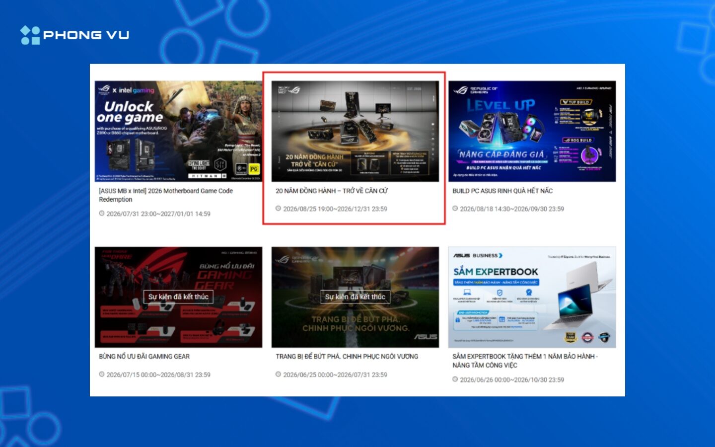 Mua trọn bộ ROG Edition 20, nhận quà độc quyền tại Phong Vũ 2 Truy cập website sự kiện tại asus.com/vn/events và nhấn nút "Đăng Ký"