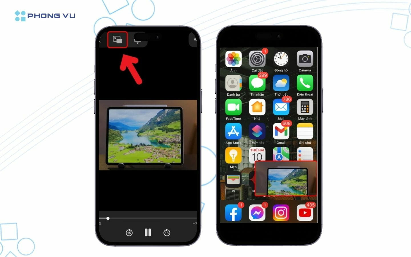Cách xem YouTube tắt màn hình trên iOS và Android 14 Nhấn vào biểu tượng Picture in Picture (PiP)