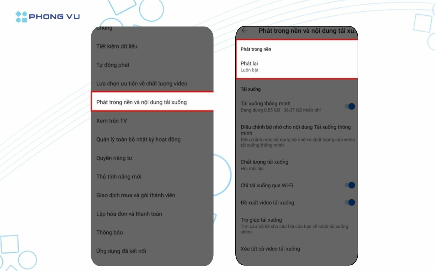 Cách xem YouTube tắt màn hình trên iOS và Android 17 Chọn mục Phát lại rồi sau đó nhấn Luôn bật