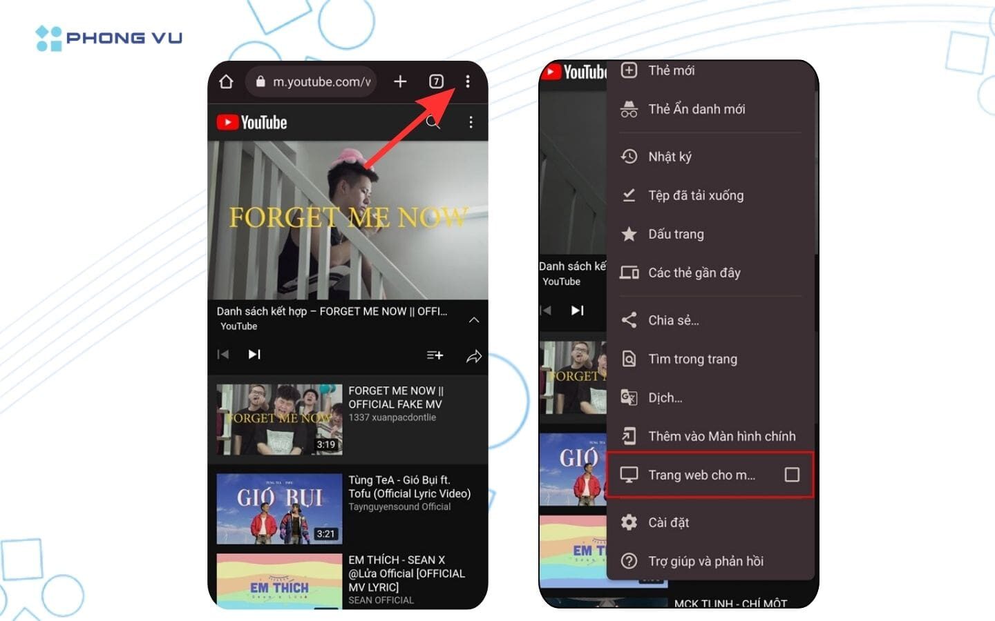 Cách xem YouTube tắt màn hình trên iOS và Android 18 Tick chọn Trang web cho máy tính (Desktop site)