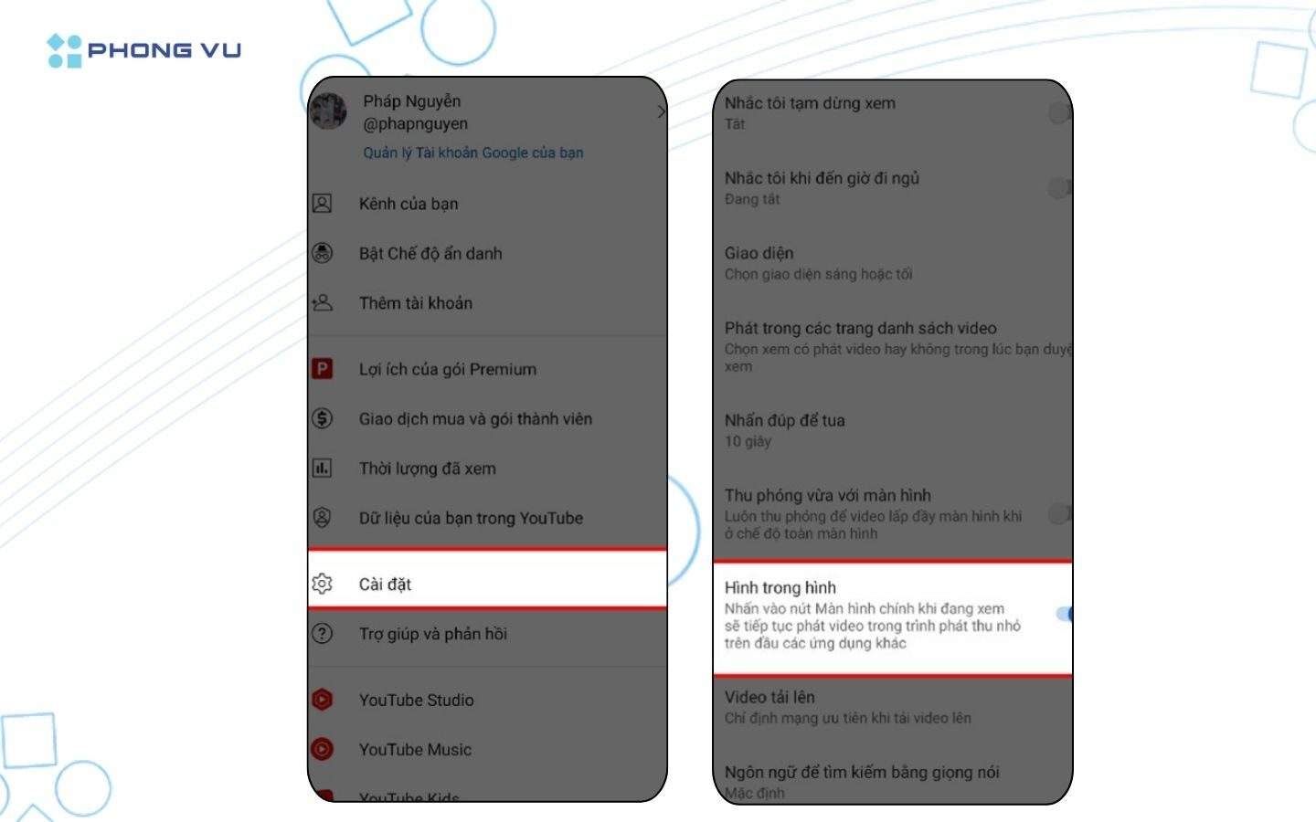Cách xem YouTube tắt màn hình trên iOS và Android 20 Bật công tắc cấp quyền Cho phép hình trong hình