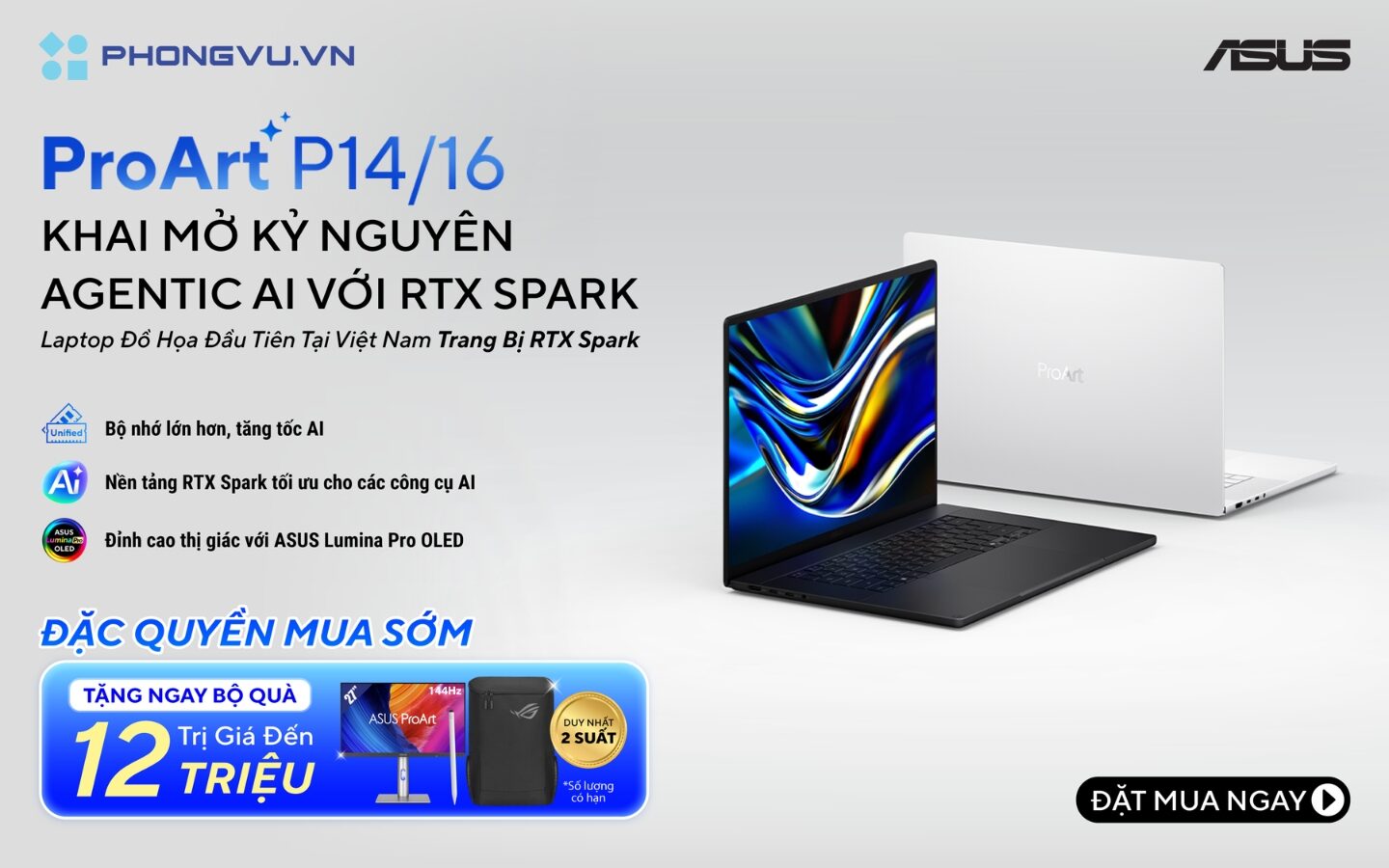 Đặt mua laptop đồ họa ProArt P16 tại Phong Vũ, nhận bộ quà tặng lên đến 12 triệu đồng 1 ASUS chính thức mở bán laptop đồ họa ProArt P16 với RTX Spark tại Việt Nam
