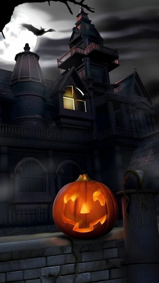 100+ Hình nền Halloween đẹp, kinh dị cho điện thoại, máy tính 94 Không gian lâu đài rùng rợn cùng bí ngô phát sáng