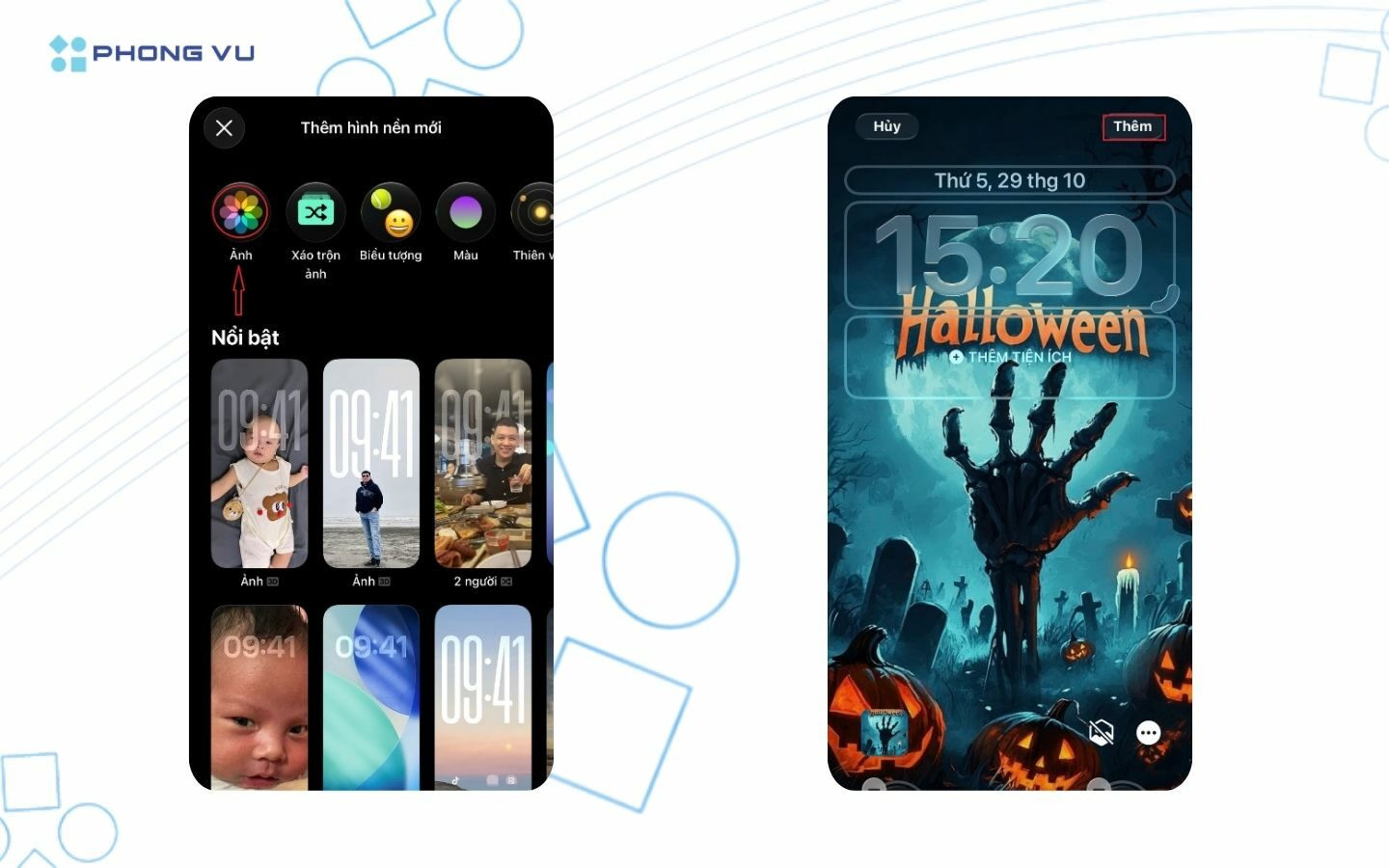 100+ Hình nền Halloween đẹp, kinh dị cho điện thoại, máy tính 108 Chọn phần Ảnh để tải hình nền lên sau đó điều chỉnh cho phù hợp và chọn Thêm