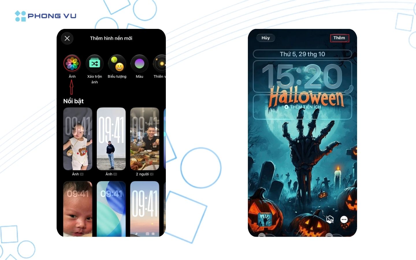 100+ Hình nền Halloween đẹp, kinh dị cho điện thoại, máy tính 108 Chọn phần Ảnh để tải hình nền lên sau đó điều chỉnh cho phù hợp và chọn Thêm