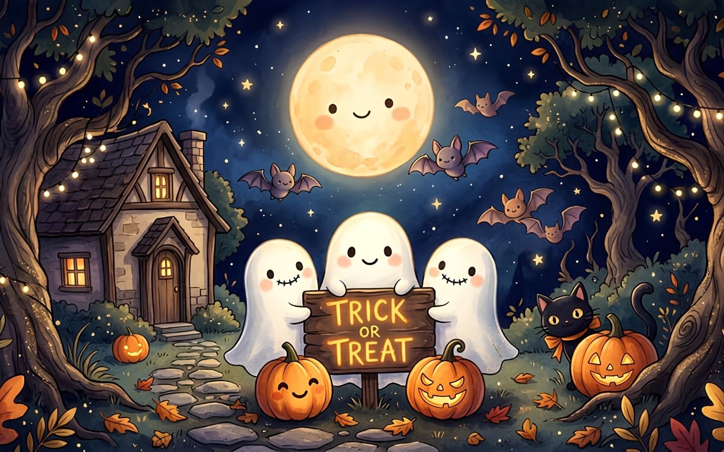 100+ Hình nền Halloween đẹp, kinh dị cho điện thoại, máy tính 1 Hình nền Halloween với những quả bí ngô hoạt hình đáng yêu