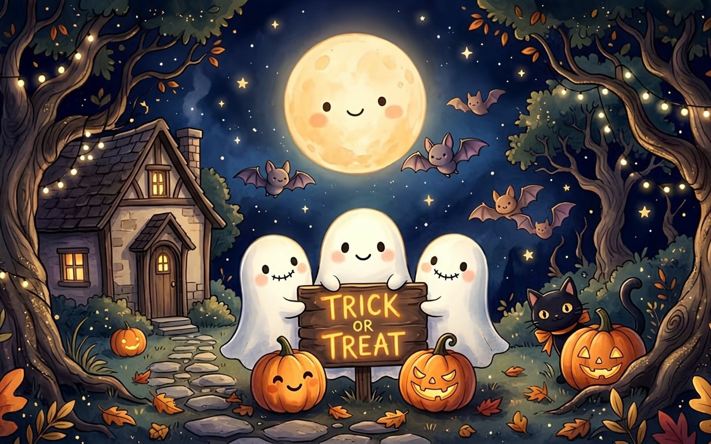 100+ Hình nền Halloween đẹp, kinh dị cho điện thoại, máy tính 1 Hình nền Halloween với những quả bí ngô hoạt hình đáng yêu