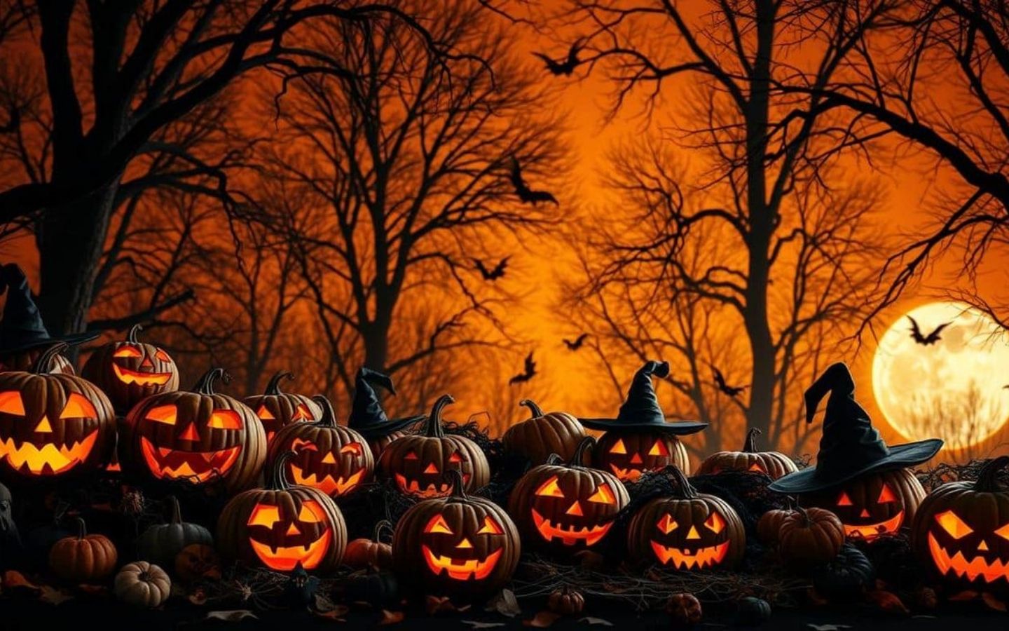 100+ Hình nền Halloween đẹp, kinh dị cho điện thoại, máy tính 28 Con đường xuyên rừng dưới ánh trăng đêm Halloween