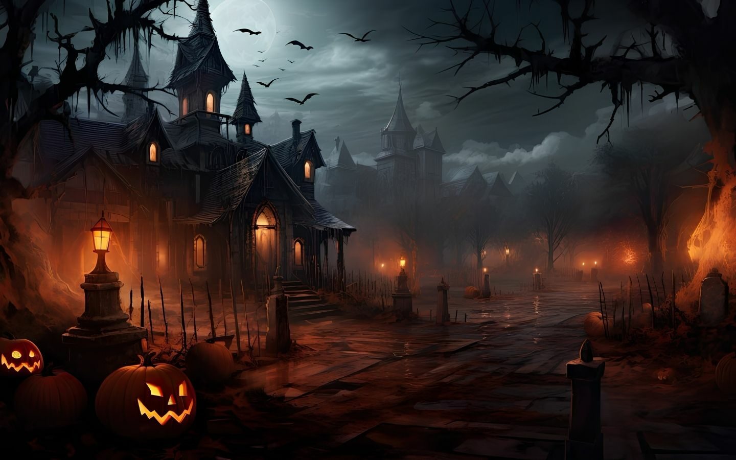 100+ Hình nền Halloween đẹp, kinh dị cho điện thoại, máy tính 24 Ánh trăng xuyên qua những tán cây trong đêm ma quái