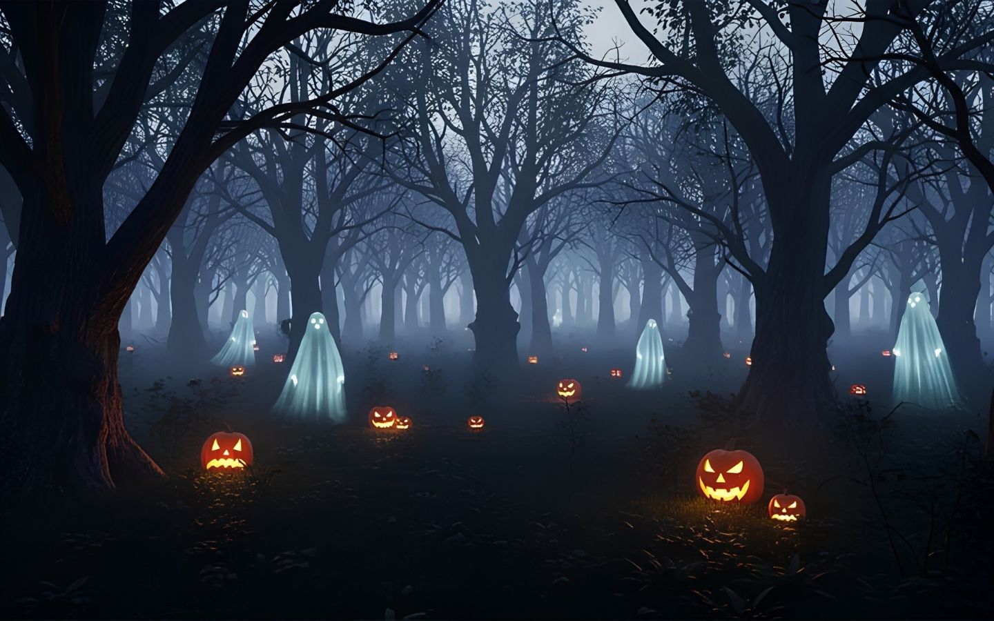 100+ Hình nền Halloween đẹp, kinh dị cho điện thoại, máy tính 24 Khu rừng ma quái với những thân cây khẳng khiu