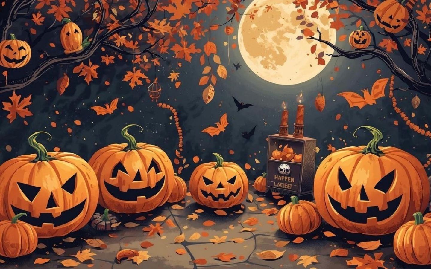 100+ Hình nền Halloween đẹp, kinh dị cho điện thoại, máy tính 32 Bí ngô Jack-o'-lantern với khuôn mặt tinh nghịch