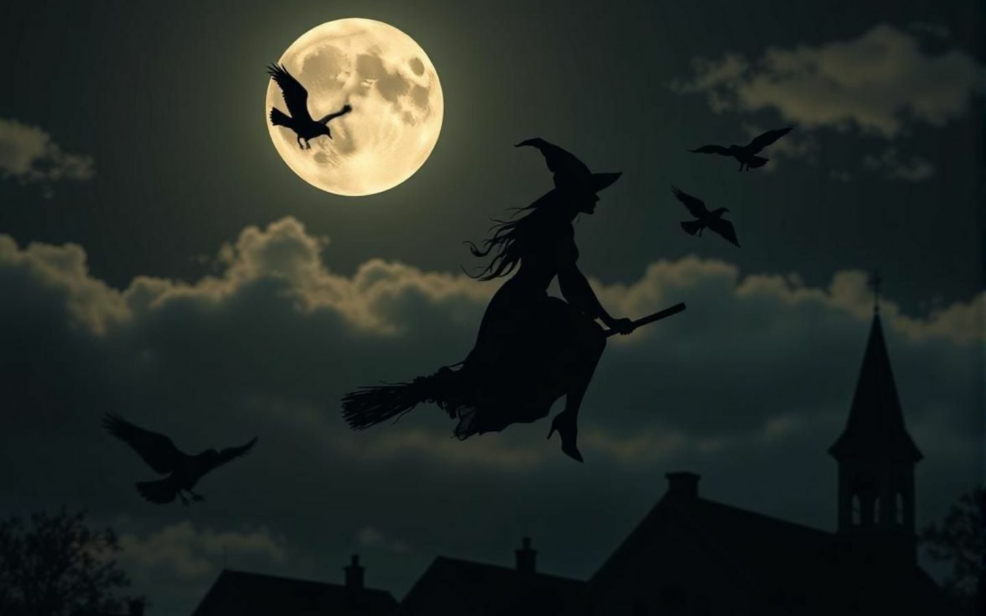 100+ Hình nền Halloween đẹp, kinh dị cho điện thoại, máy tính 46 Phù thủy bí ẩn xuất hiện dưới ánh trăng