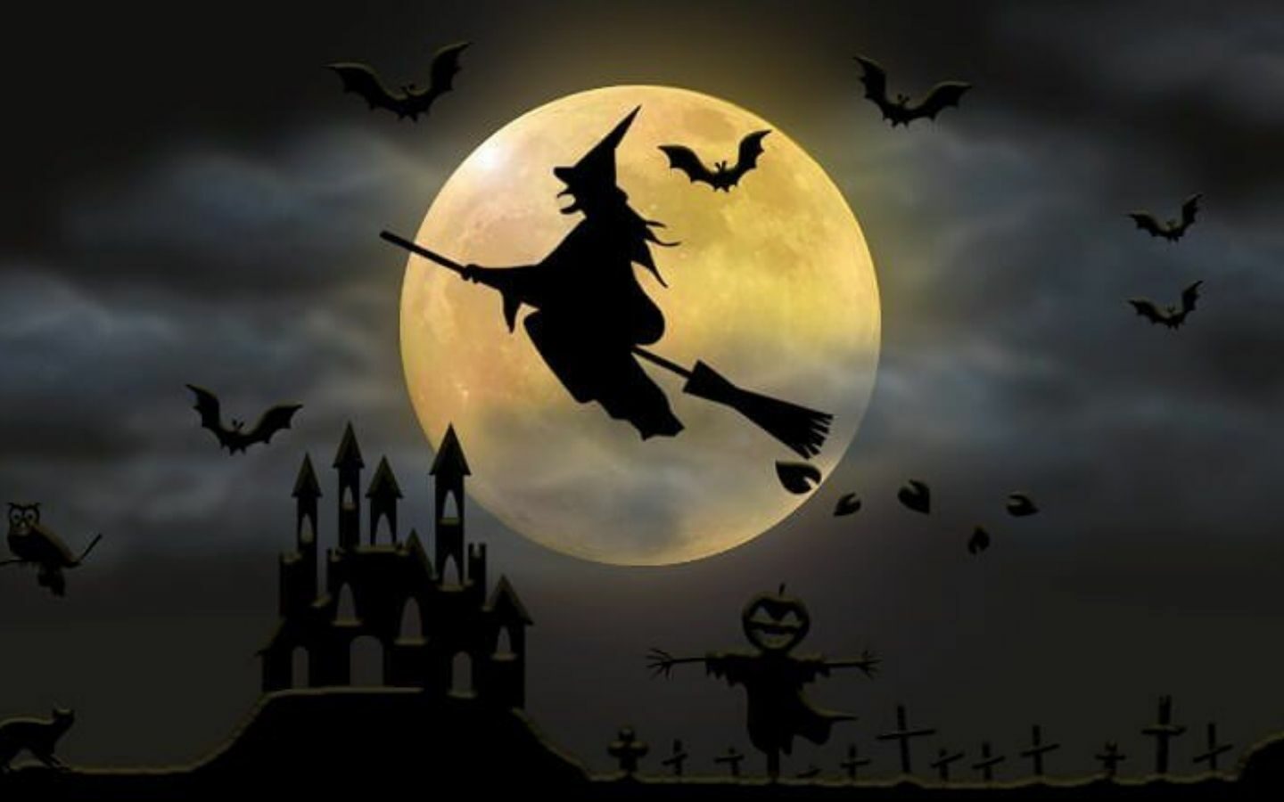 100+ Hình nền Halloween đẹp, kinh dị cho điện thoại, máy tính 47 Hình nền Halloween với mũ phù thủy và chổi bay