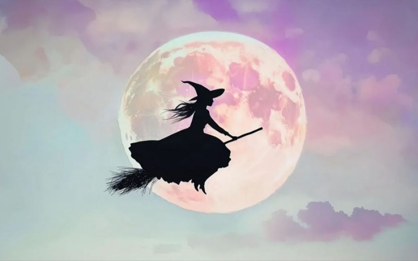 100+ Hình nền Halloween đẹp, kinh dị cho điện thoại, máy tính 48 Phù thủy nhỏ cưỡi chổi bay tạo nên khung cảnh ấn tượng