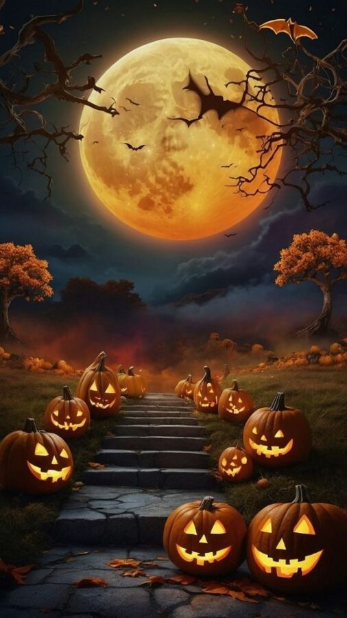 100+ Hình nền Halloween đẹp, kinh dị cho điện thoại, máy tính 53 Hình nền Halloween iPhone với bí ngô dưới ánh trăng