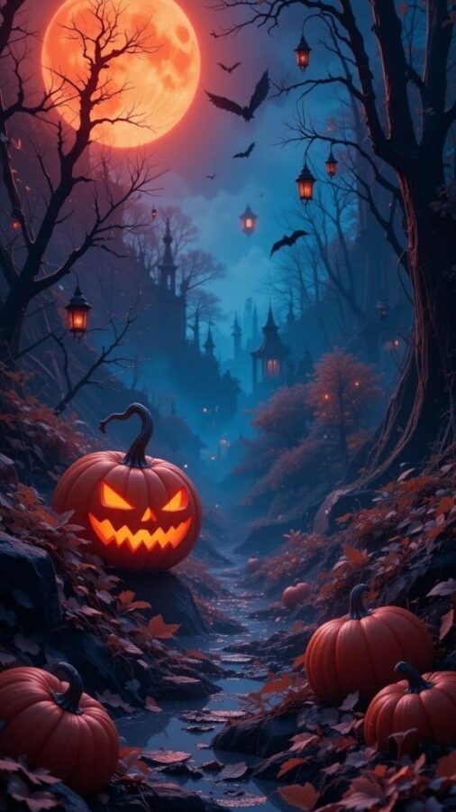 100+ Hình nền Halloween đẹp, kinh dị cho điện thoại, máy tính 55 Nghĩa trang ma quái và bí ngô rùng rợn