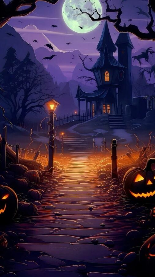 100+ Hình nền Halloween đẹp, kinh dị cho điện thoại, máy tính 57 Bí ngô Halloween dễ thương trên nền tím huyền ảo
