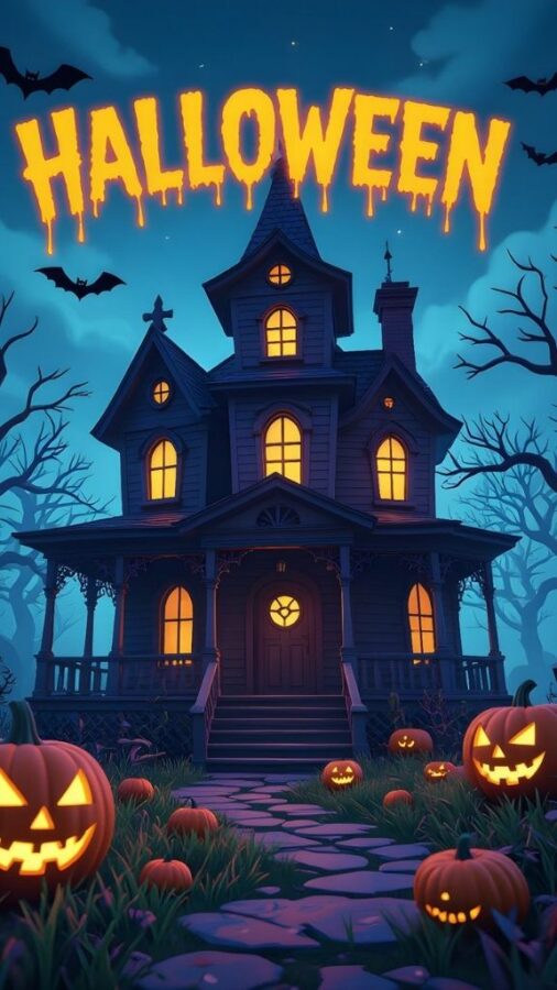 100+ Hình nền Halloween đẹp, kinh dị cho điện thoại, máy tính 61 Lâu đài ma quái Halloween