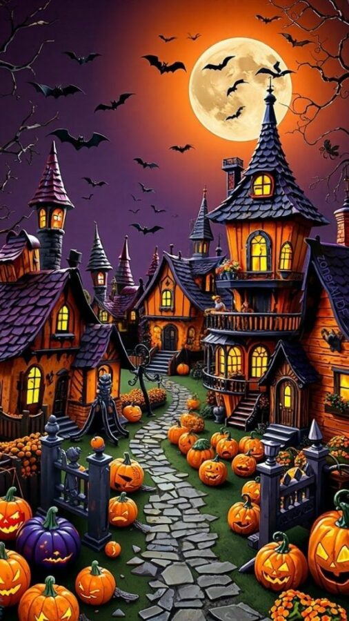 100+ Hình nền Halloween đẹp, kinh dị cho điện thoại, máy tính 64 Lâu đài huyền ảo tạo điểm nhấn cho màn hình điện thoại
