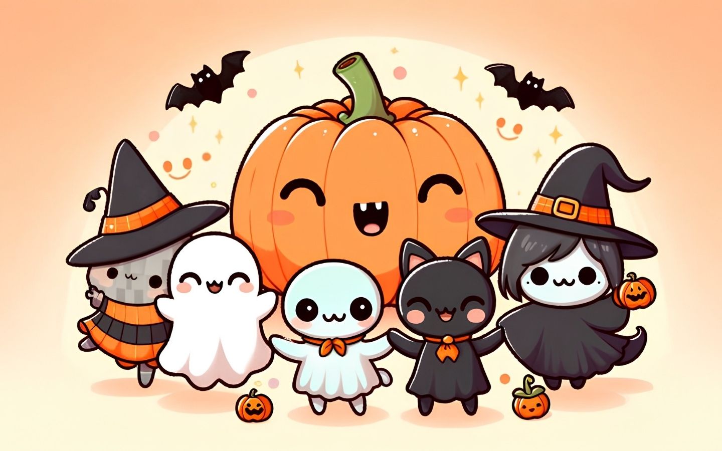 100+ Hình nền Halloween đẹp, kinh dị cho điện thoại, máy tính 6 Bí ngô mỉm cười cùng những bóng ma hoạt hình dễ thương