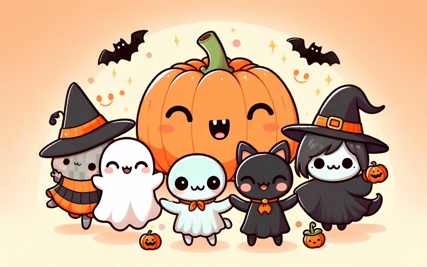 100+ Hình nền Halloween đẹp, kinh dị cho điện thoại, máy tính 6 Bí ngô mỉm cười cùng những bóng ma hoạt hình dễ thương