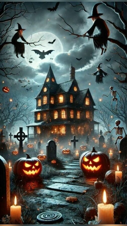 100+ Hình nền Halloween đẹp, kinh dị cho điện thoại, máy tính 70 Hình nền Halloween Android với phù thủy dưới ánh trăng