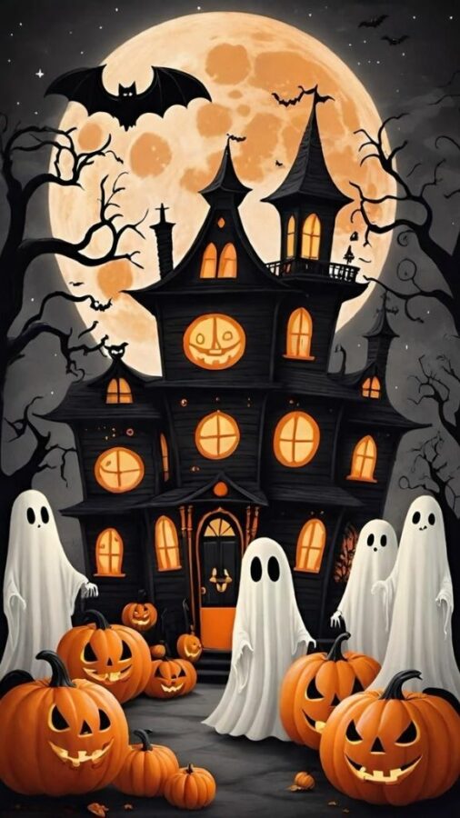 100+ Hình nền Halloween đẹp, kinh dị cho điện thoại, máy tính 72 Bóng ma và dơi tạo khung cảnh Halloween vui nhộn