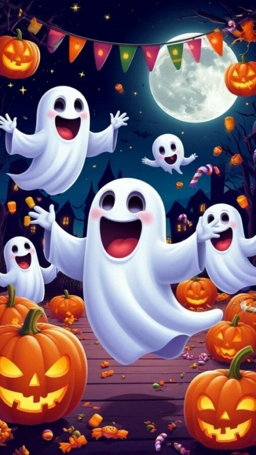 100+ Hình nền Halloween đẹp, kinh dị cho điện thoại, máy tính 84 Bóng ma chibi đáng yêu