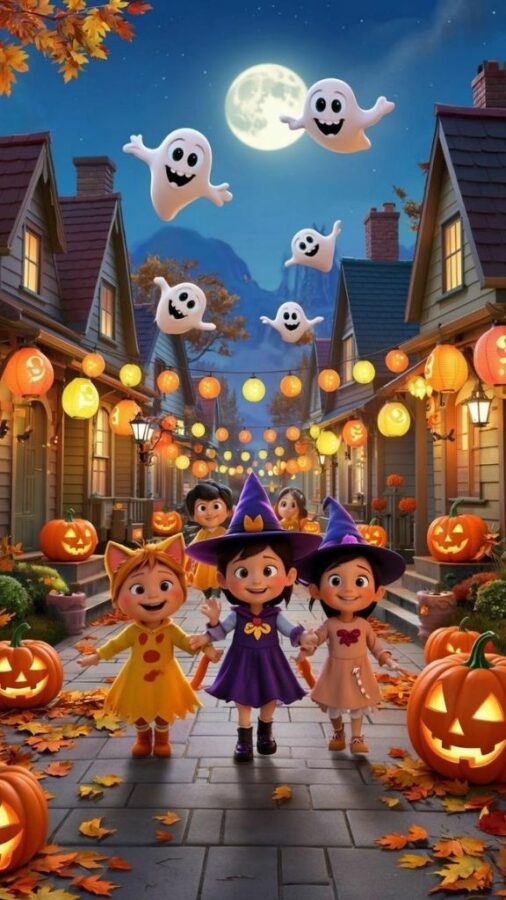 100+ Hình nền Halloween đẹp, kinh dị cho điện thoại, máy tính 85 Hình nền chibi Halloween hóa trang trên đường phố