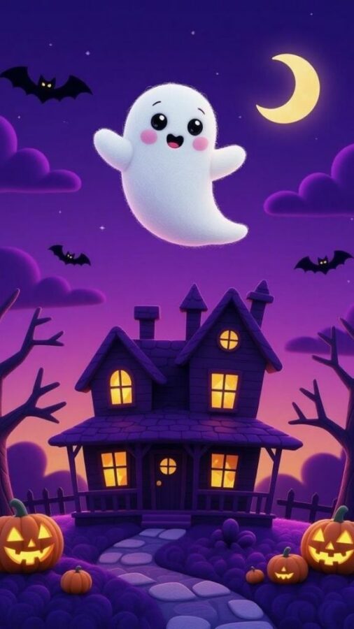 100+ Hình nền Halloween đẹp, kinh dị cho điện thoại, máy tính 75 Hình nền chibi Halloween với bóng ma và mặt trăng