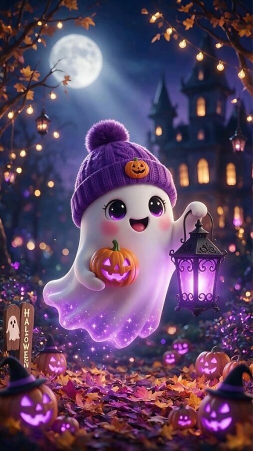 100+ Hình nền Halloween đẹp, kinh dị cho điện thoại, máy tính 76 Hình nền Halloween chibi với gam màu cam và tím