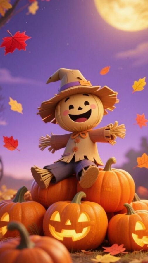 100+ Hình nền Halloween đẹp, kinh dị cho điện thoại, máy tính 98 Hình nền Halloween 3D với bù nhìn và bí ngô phát sáng