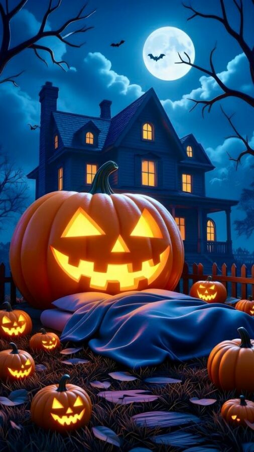 100+ Hình nền Halloween đẹp, kinh dị cho điện thoại, máy tính 88 Bí ngô phát sáng trong đêm tối