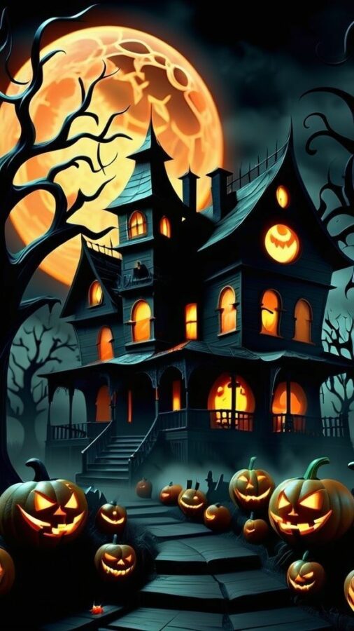 100+ Hình nền Halloween đẹp, kinh dị cho điện thoại, máy tính 90 Ngôi nhà ma ám 3D giữa khung cảnh Halloween