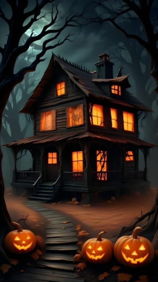 100+ Hình nền Halloween đẹp, kinh dị cho điện thoại, máy tính 91 Hình nền Halloween 3D kết hợp bí ngô và lâu đài huyền bí