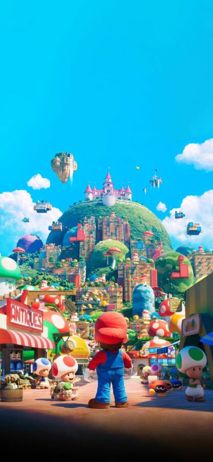 Mario đứng giữa thế giới rực rỡ sắc màu