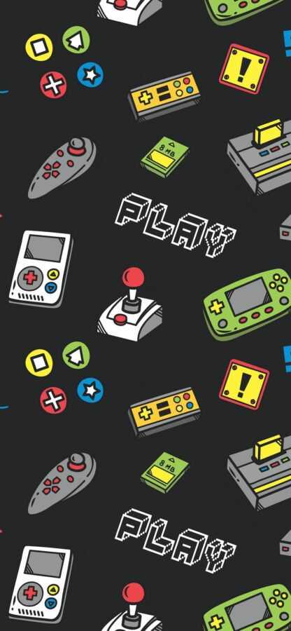 Họa tiết máy chơi game retro phủ kín nền tối