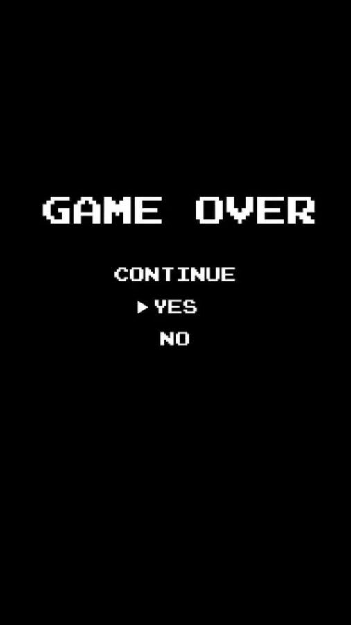 Màn hình Game Over phong cách pixel trên nền đen