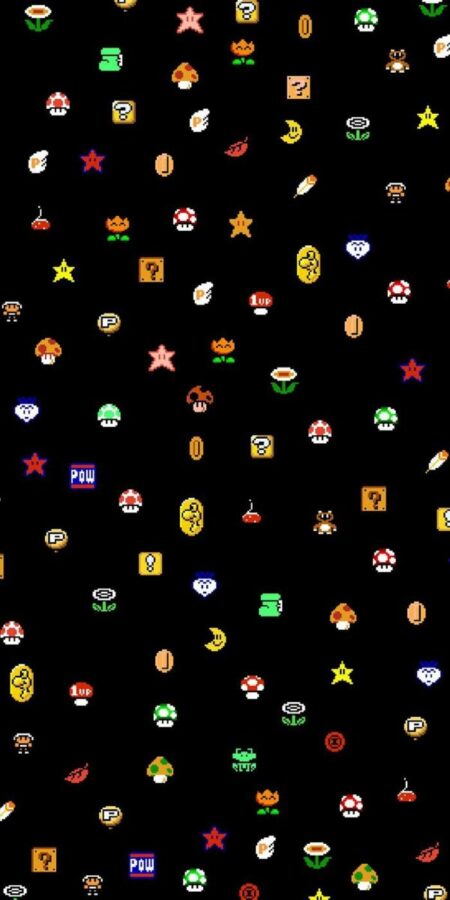 Họa tiết nhân vật và vật phẩm game cổ điển nhiều màu