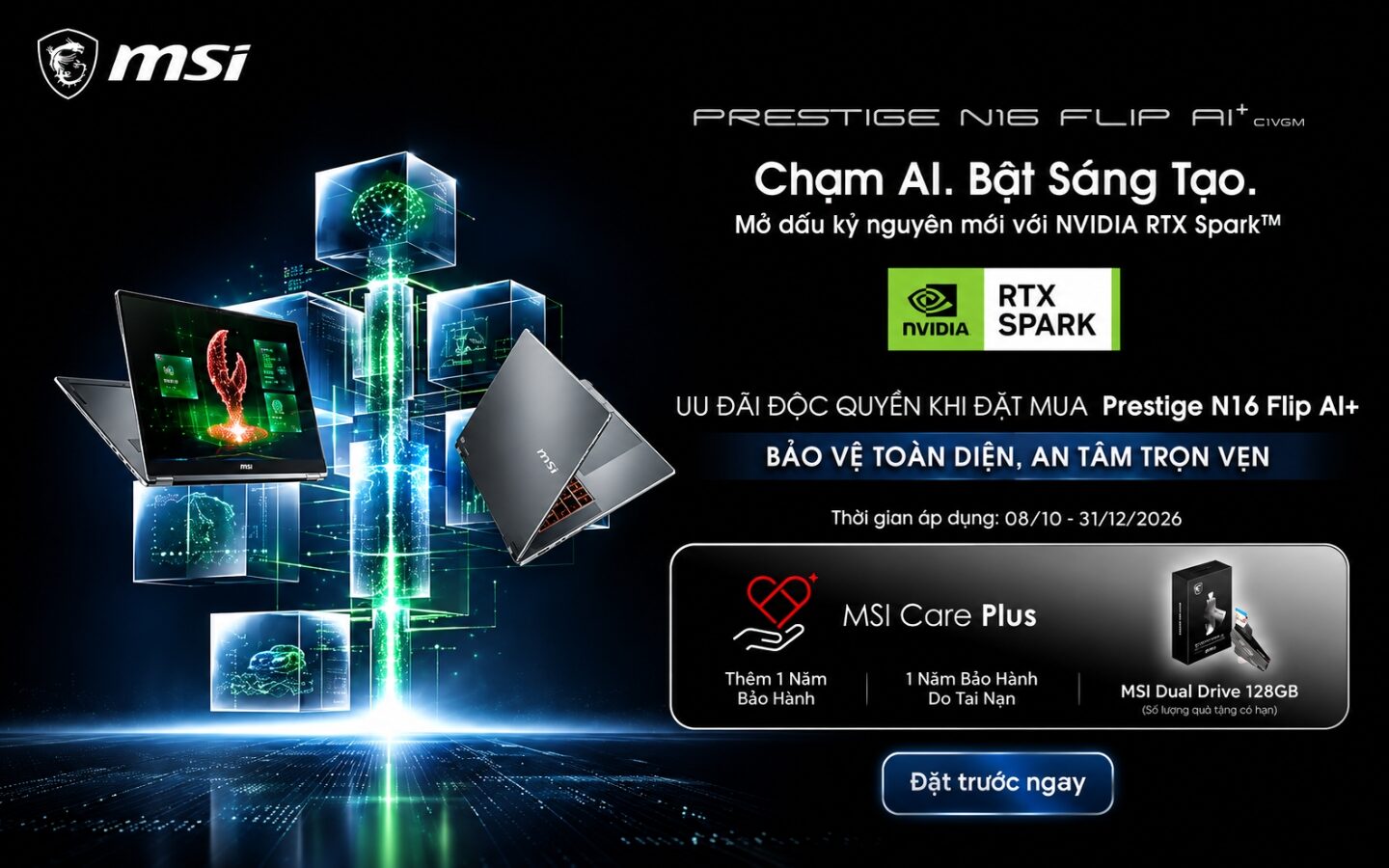 MSI Prestige N16 Flip AI+ ra mắt tại Việt Nam với chip NVIDIA RTX Spark 5 Ưu đã đặt trước laptop MSI Prestige N16 Flip AI+
