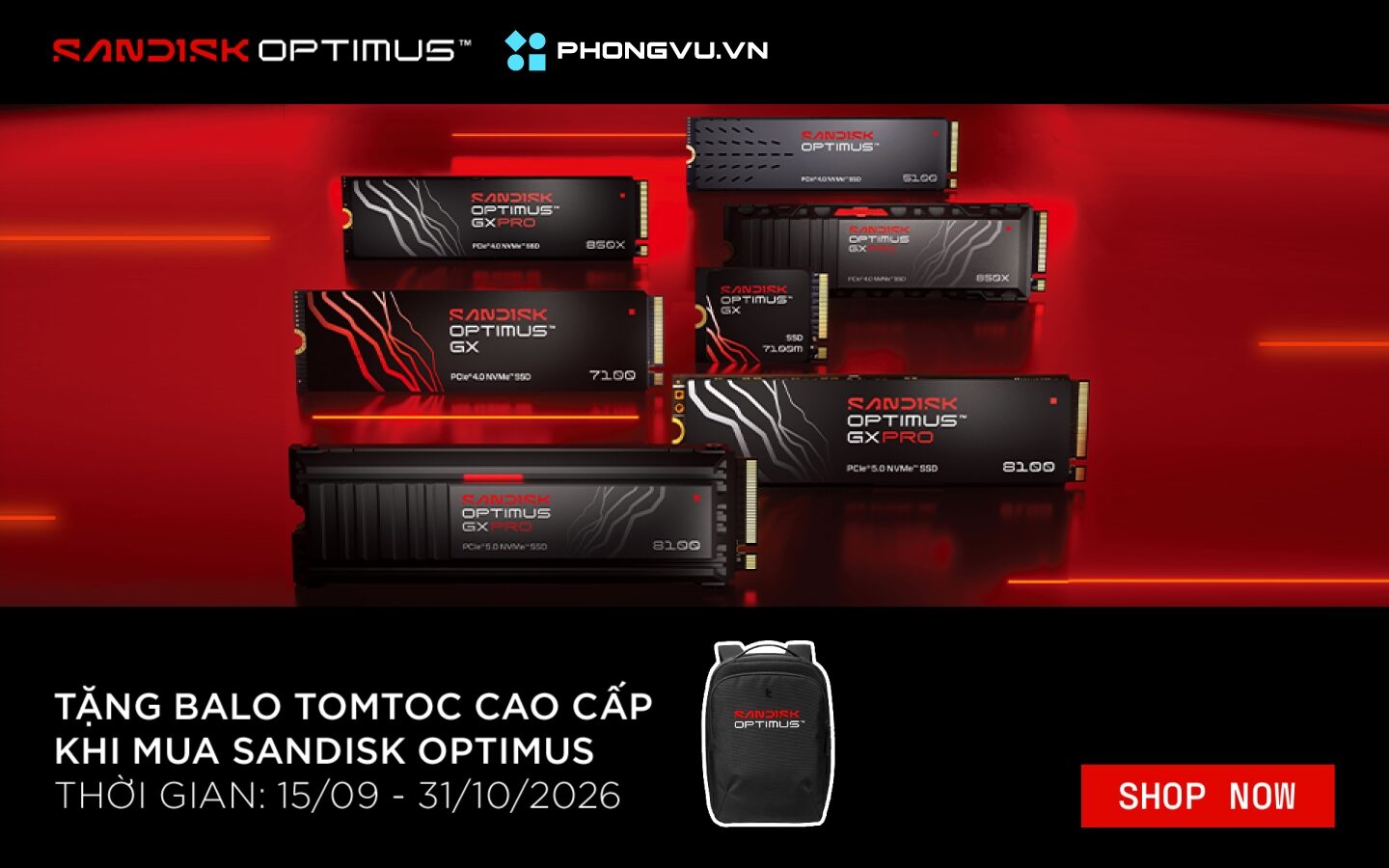 Mua ổ cứng SSD SanDisk Optimus nhận balo Tomtoc trị giá 1.500.000 đồng