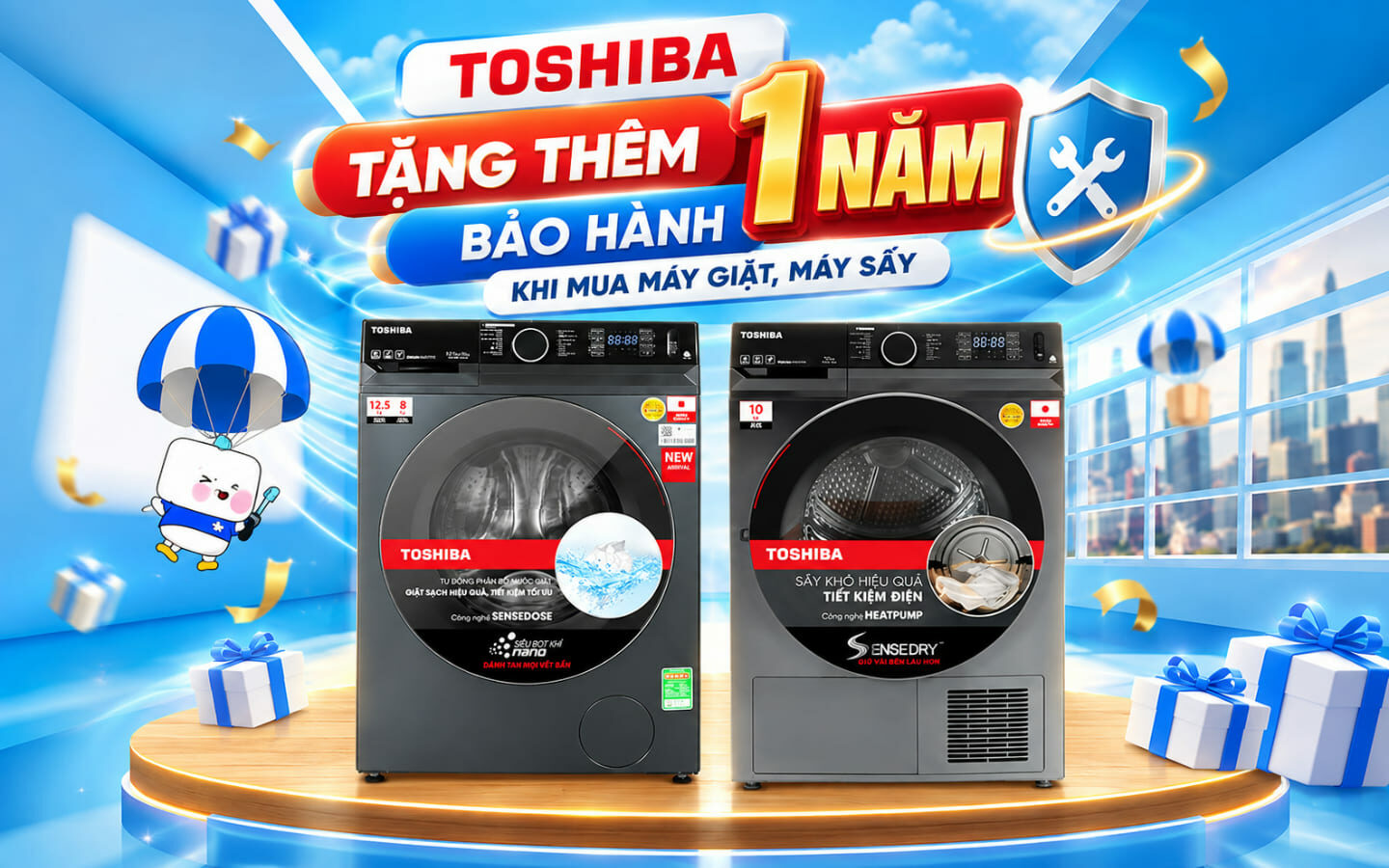 Toshiba tặng thêm 1 năm bảo hành khi mua máy giặt, máy sấy tại Phong Vũ 1 Toshiba tặng thêm 1 năm bảo hành khi mua máy giặt, máy sấy tại Phong Vũ