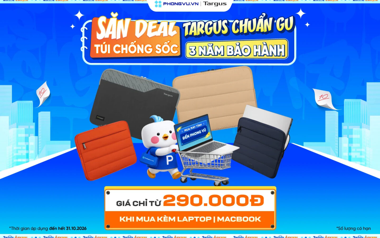Ưu đãi túi chống sốc Targus từ 290K khi mua kèm laptop, MacBook 
