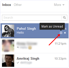 mark as unread facebook message option