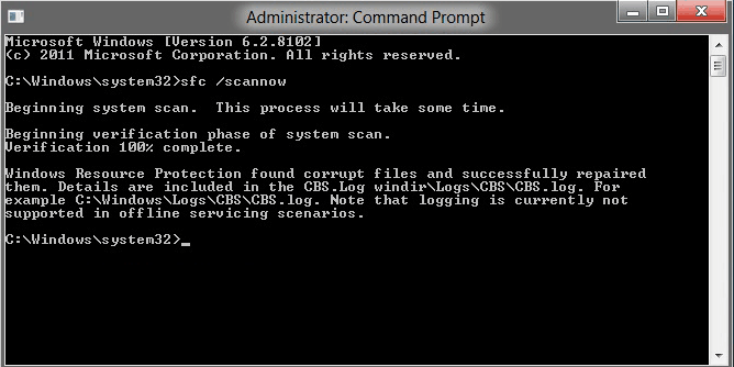 Dùng command prompt scan sfc windows detected a hard disk problem