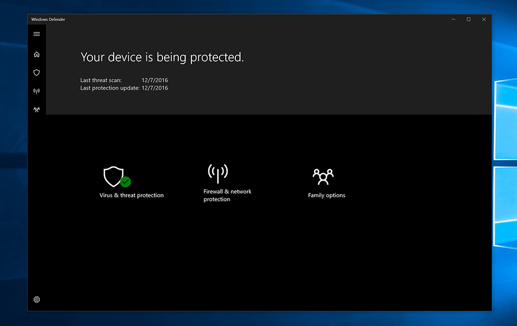 Giao diện Windows Defender trên Windows 10.