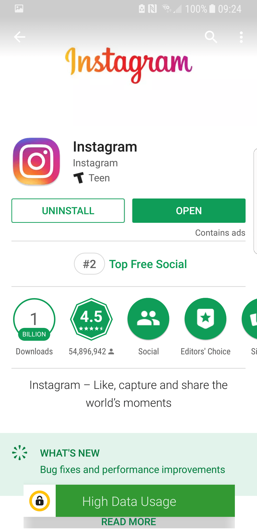 Google Play Store app rank popularity chart Instagram