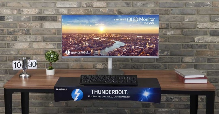 Samsung CJ79 QLED màn hình cong với 2 cổng Thunderbolt 3