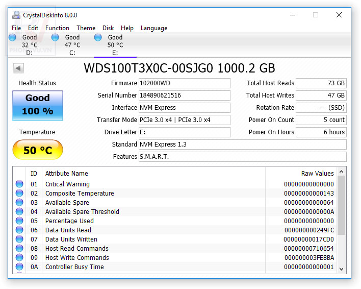 Ổ cứng SSD WD Black SN750 1TB NVMe M.2 (WDS100T3XOC)