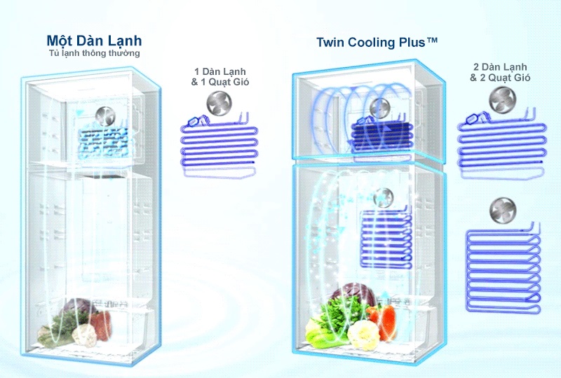Công nghệ hai dàn lạnh Twin Cooling Plus tích hợp trong tủ lạnh samsung đem tới thực phẩm luôn tươi mới